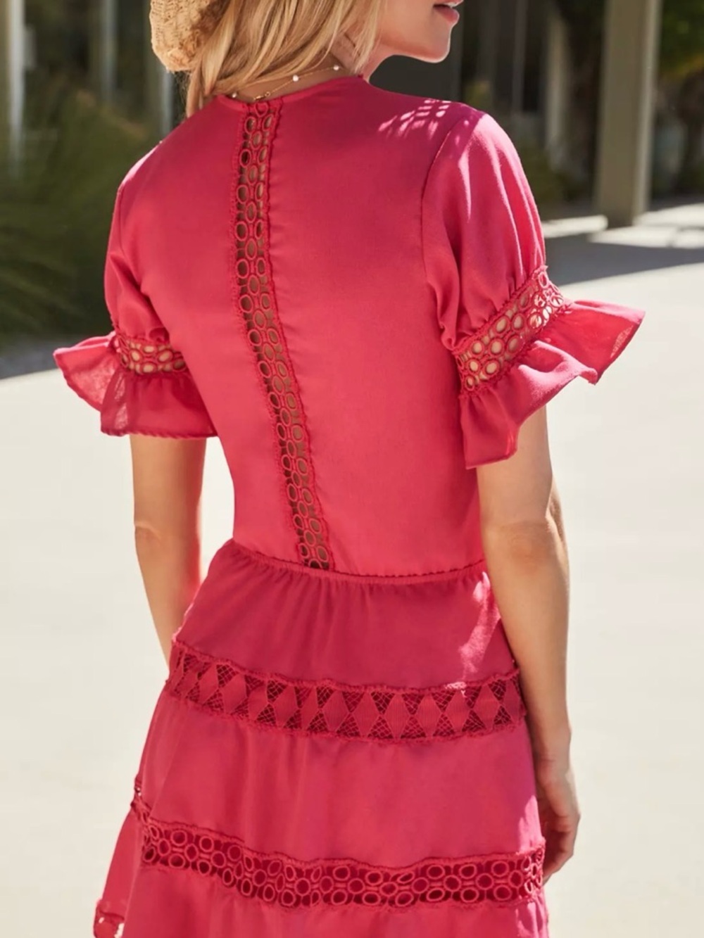 NWT Anthropologie Pink Crochet-Trim Mini Dress - Picture 3 of 16